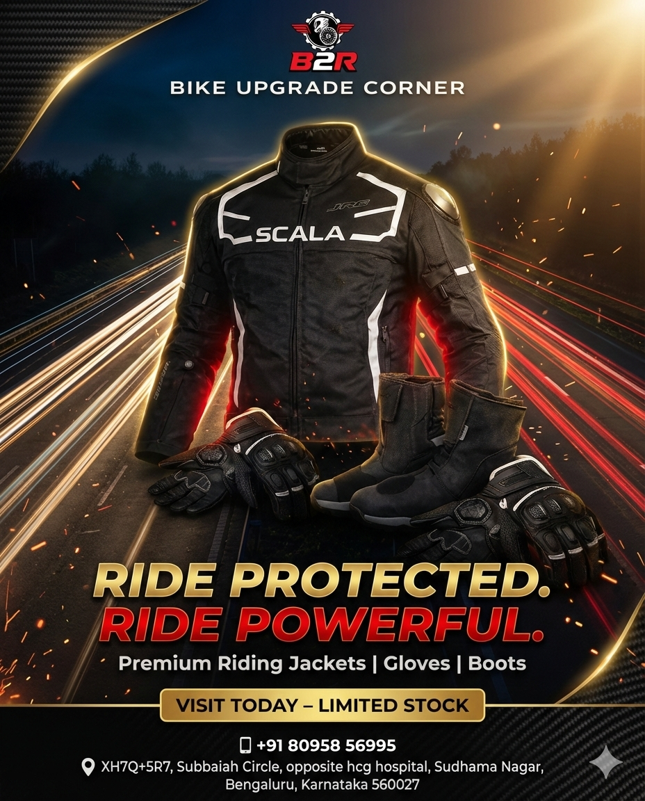 Premium bike accessories shop in Lalbagh and JC Road Bangalore featuring helmets and 45L armoured top box – B2R Riding Gear