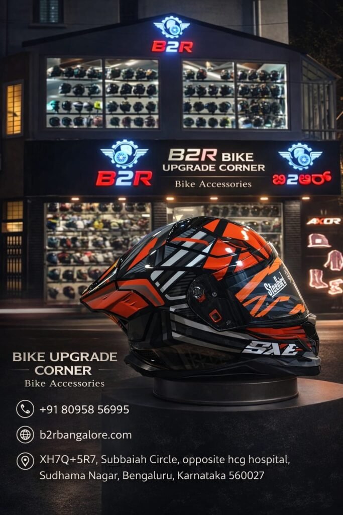 Premium bike helmet shop in JC Road and Lalbagh Bangalore featuring high-quality riding helmets at B2R